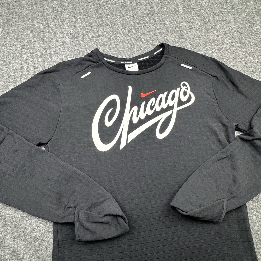 Nike Running Shirt Mens Small Black Therma Fit Waffle Pullover Chicago Marathon - Picture 13 of 16